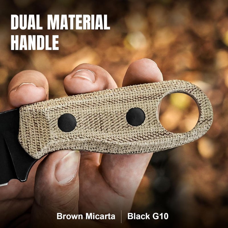 KIZER Beaver Fixed Blade Knife with Sheath, 2.75" D2 Steel Blade EDC Fixed Blade Camping Knife with Brown Micarta and Black G10 Handle, Small Bushcraft Survival Hunting Knives for Men Women, 1078M2 - Image 4